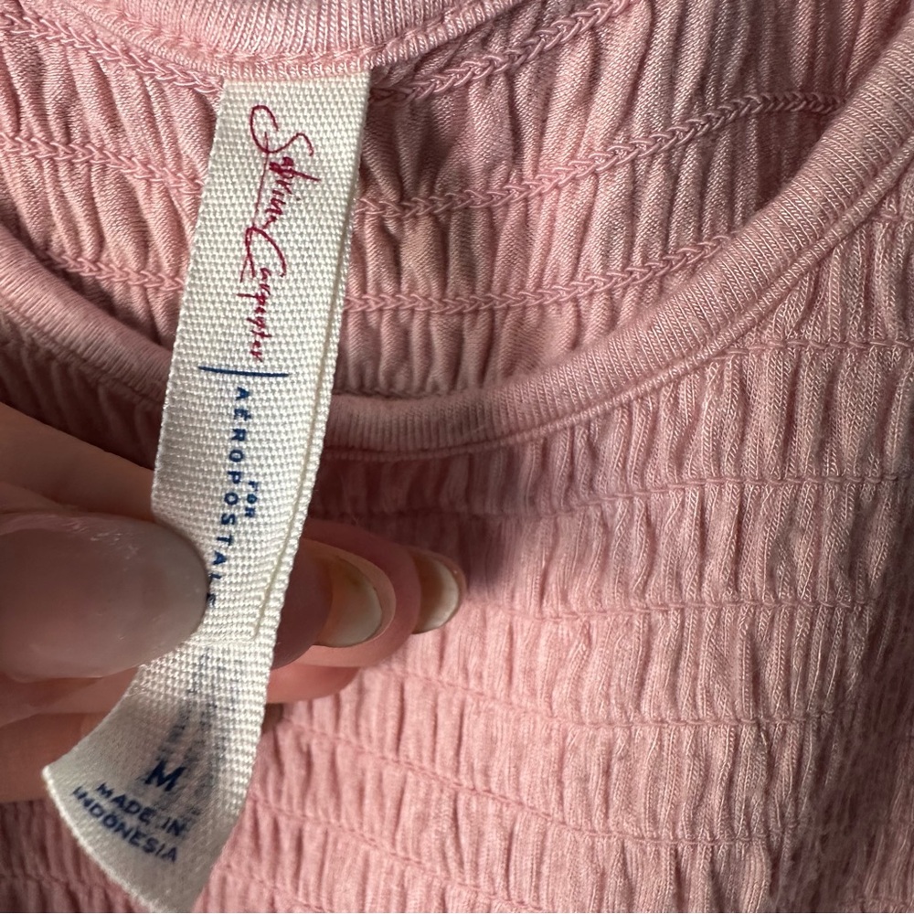 Aero Sabrina Carpenter Blush Pink Smocked Sleeveless Tank Top Blouse Size M - Picture 2 of 6